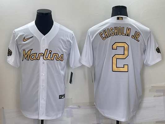 Men's Miami Marlins Jazz Chisholm Jr. #2 White Stitched Jersey1