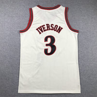 Men's Philadelphia 76ers Allen Iverson #3 Cream Chainstitch Swingman Jersey1
