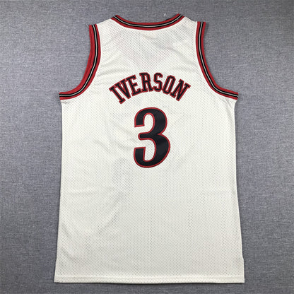 Men's Philadelphia 76ers Allen Iverson #3 Cream Chainstitch Swingman Jersey1