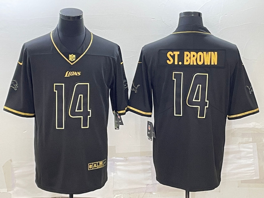 Men's Detroit Lions Amon-Ra St. Brown #14 Black Game Jersey1