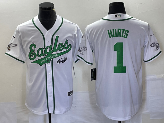 Men's Philadelphia Eagles Jalen Hurts #1 White Game Jersey1 Joint Edition