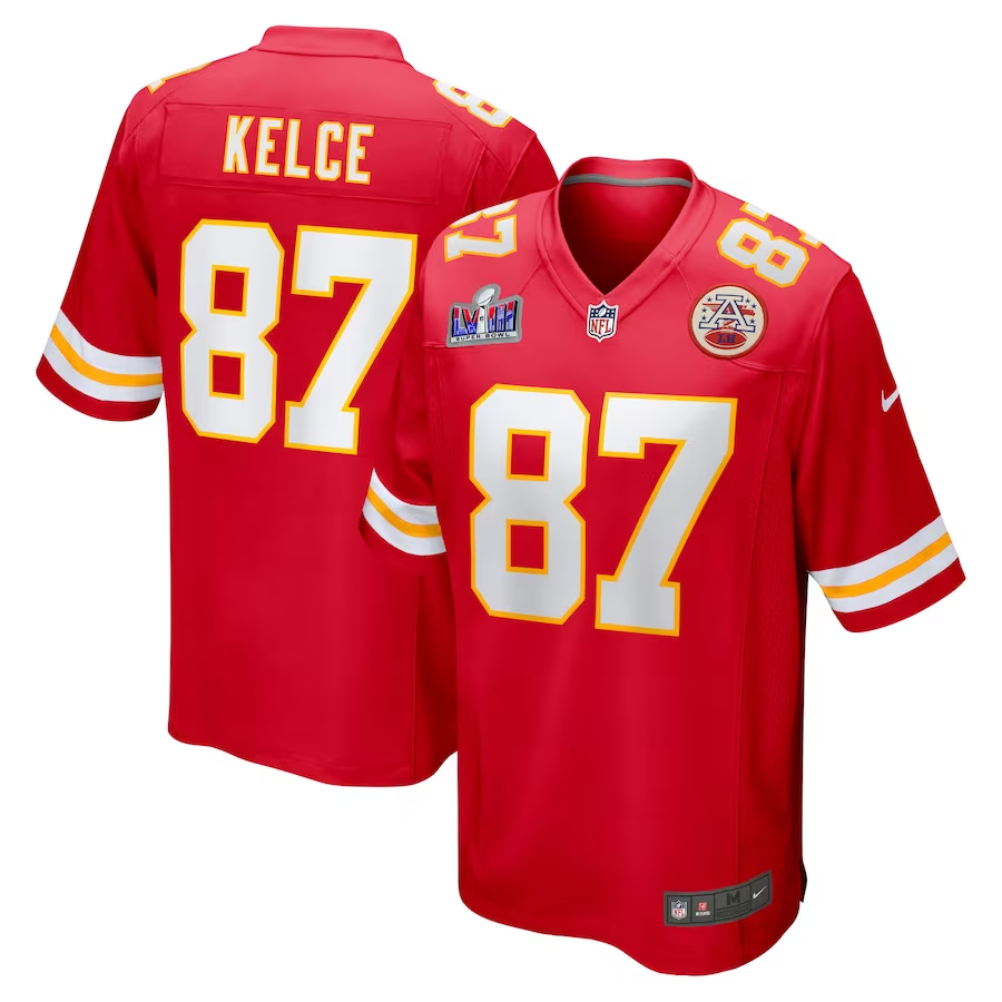Travis Kelce #87 Kansas City Chiefs Red Super Bowl LVIII Game Jersey - JerseysFreak