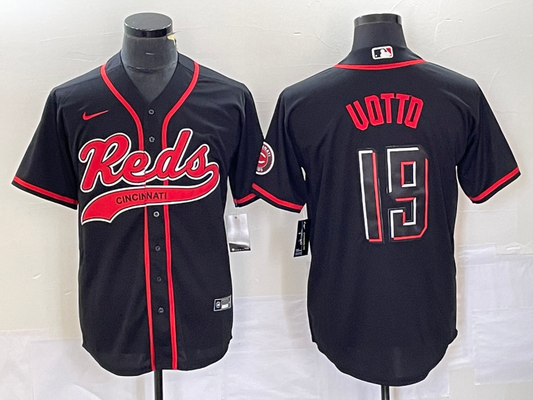 Men's Cincinnati Reds Joey Votto #19 Black Replica Player Jersey1 Joint Edition