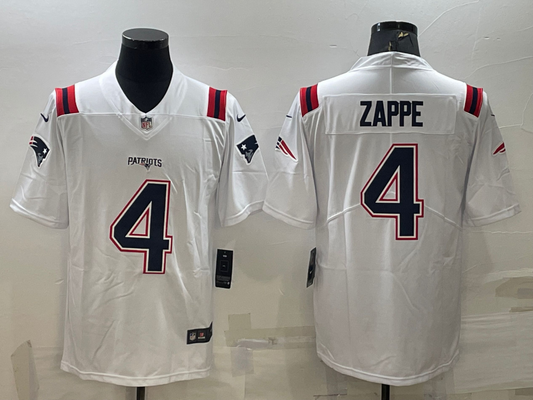 Men's New England Patriots Bailey Zappe #4 White Game Jersey1