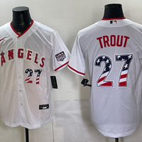 Men's Los Angeles Angels Mike Trout #27 White USA 250 Fourth of July Home Stadium Jersey