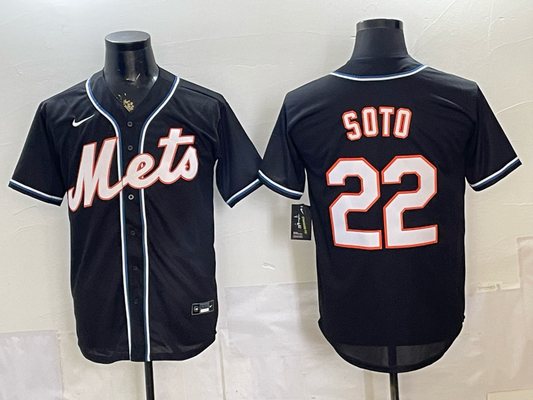 Men's New York Mets Juan Soto #22 Fashion Replica Black Out Jersey