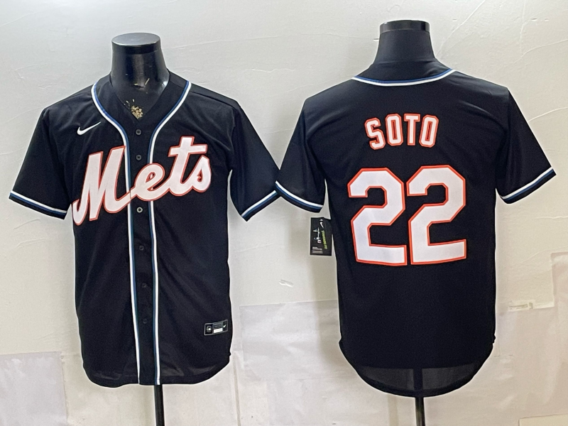 Men's New York Mets Juan Soto #22 Fashion Replica Black Out Jersey