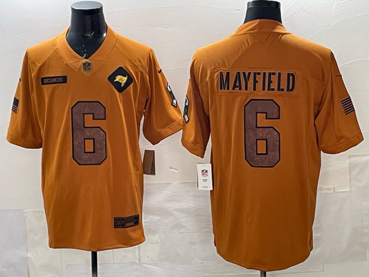 Men's Tampa Bay Buccaneers Baker Mayfield #6 Brown 2023 Salute To Service Retired Player Limited Jersey