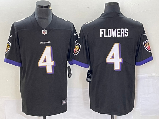 Men's Baltimore Ravens Zay Flowers #4 Black Team Game Jersey1