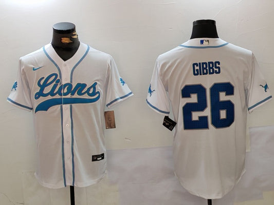 Men's Detroit Lions Jahmyr Gibbs #26 White Player Jersey1