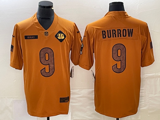 Men's Cincinnati Bengals Joe Burrow #9 Brown 2023 Salute To Service Limited Jersey1
