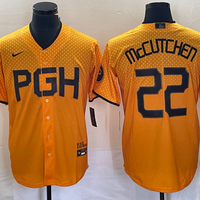Men's Pittsburgh Pirates Andrew McCutchen #22 Gold 2023 City Connect Replica Player Jersey1