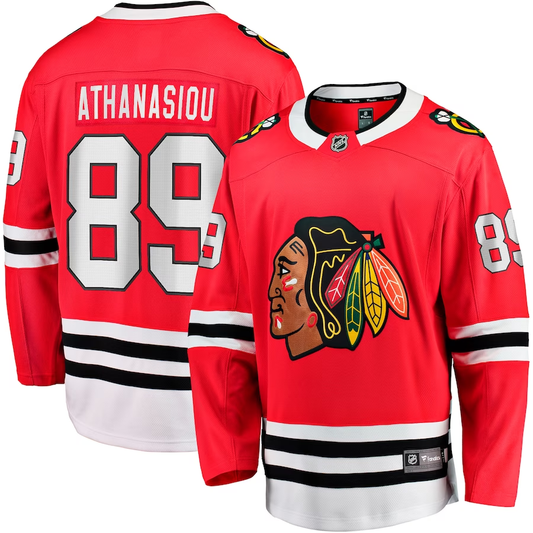 Men's Chicago Blackhawks Andreas Athanasiou #89 Red Home Breakaway Jersey1