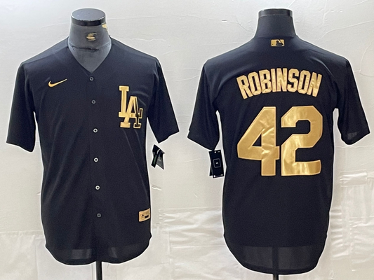 Men's Los Angeles Dodgers Jackie Robinson #42 Black Limited Player Jersey1