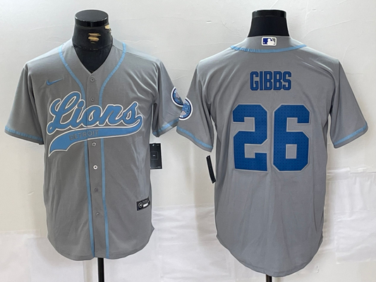 Men's Detroit Lions Jahmyr Gibbs #26 Gray Game Jersey1