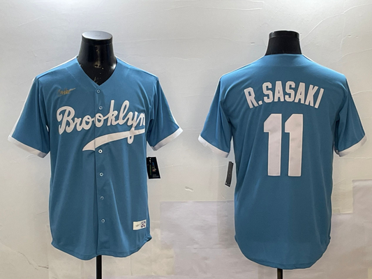 Men's Los Angeles Dodgers Roki Sasaki #11 Light Blue Cooperstown Collection Player Jersey1