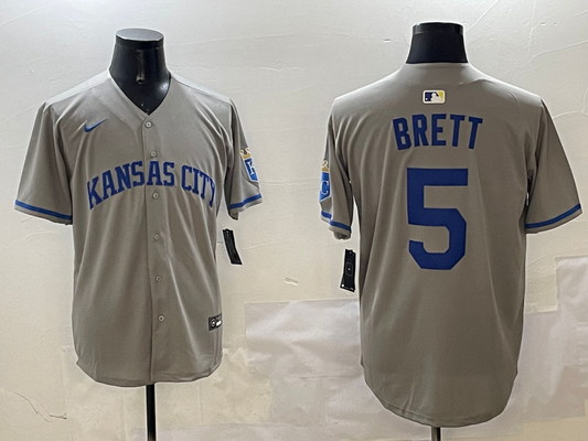 Men's Kansas City Royals George Brett #5 Gray Limited Player Jersey1