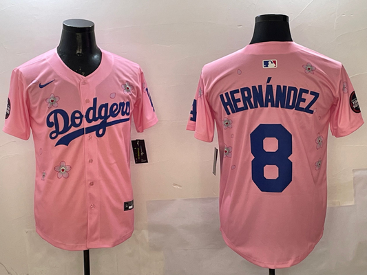 Men's Los Angeles Dodgers Enrique Hernandez #8 Pink Alternate Replica Player Jersey1