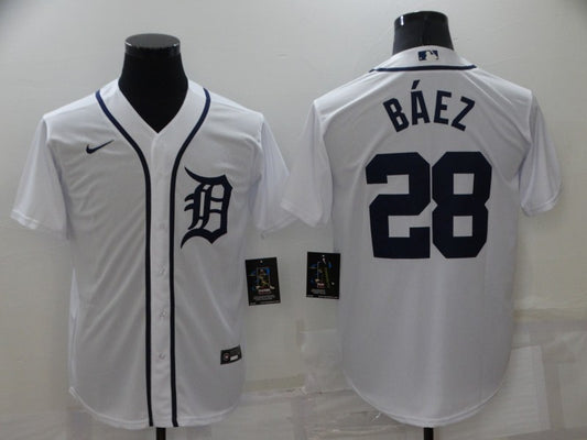 Men's Detroit Tigers Javier Baez #28 White Replica Baseball Jersey1