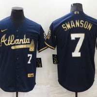 Men's Atlanta Braves Dansby Swanson #7 Navy Fashion Stitched Jersey1