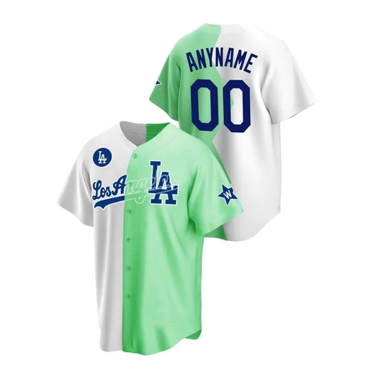Men's Los Angeles Dodgers White/Green Replica Custom Jersey1