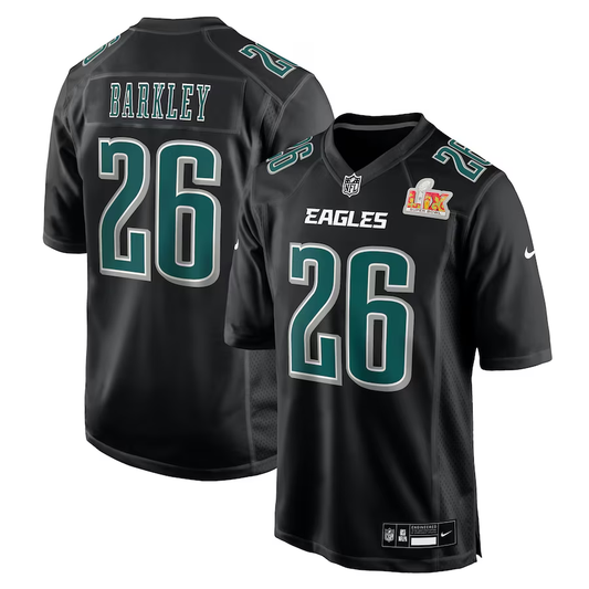 Men's Philadelphia Eagles Saquon Barkley #26 Carbon Black Super Bowl LIX Fashion Game Player Jersey1