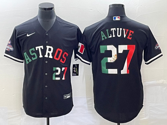 Men's Houston Astros Jose Altuve #27 Black Alternate Replica Player Jersey1