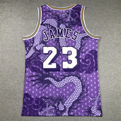 Men's Los Angeles Lakers LeBron James #23 Purple Year of Dragon Edition Swingman Jersey1