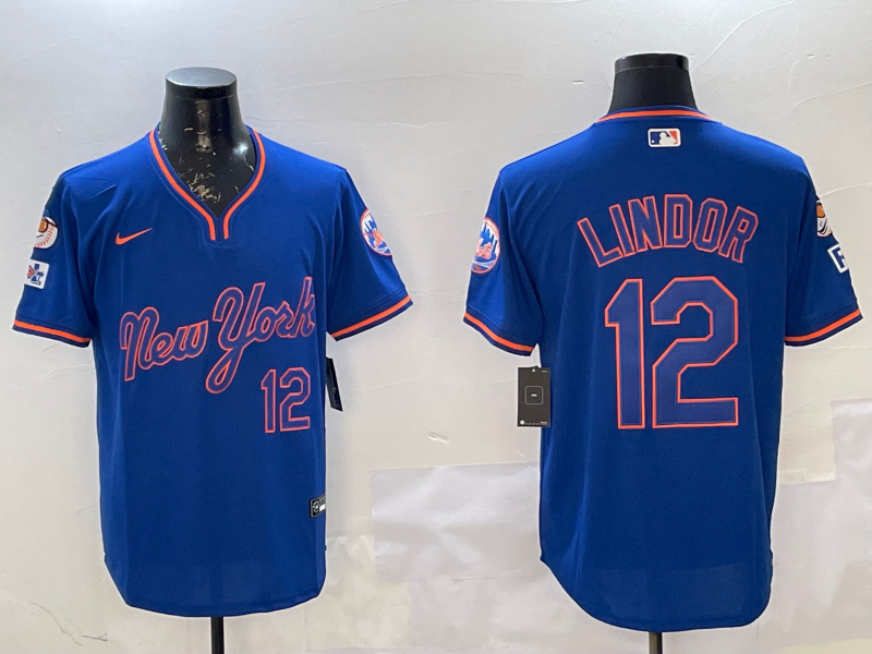 Men's New York Mets1 Francisco Lindor #12 Royal Replica Player Jersey