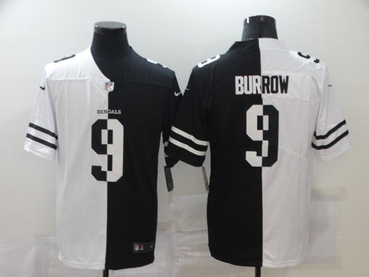 Men's Cincinnati Bengals Joe Burrow #9 Black/White Game Jersey1