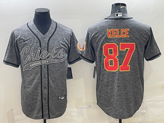 Men's Kansas City Chiefs Travis Kelce #87 Grey Game Jersey1 Joint Edition