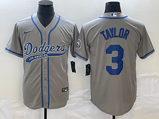 Men's Los Angeles Dodgers Chris Taylor #3 Gray Player Jersey1 Joint Edition