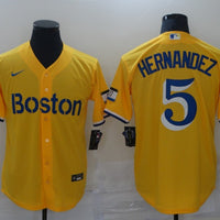 Men's Boston Red Sox Enrique Hernandez #5 Yellow Replica Baseball Jersey1