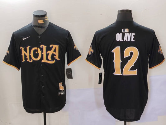 Men's New Orleans Saints Chris Olave #12 Black Game Player Jersey1