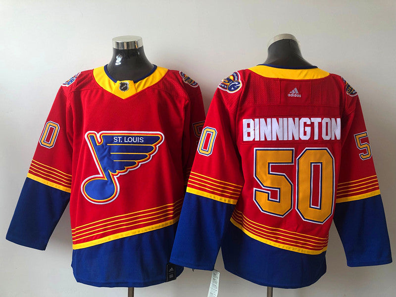 Men's St. Louis Blues Jordan Binnington #50 Red Breakaway Player Jersey1