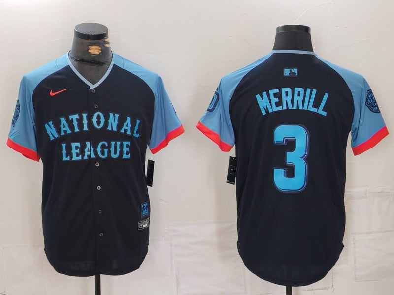 Men's National League Jackson Merrill #3 Navy 2024 MLB All-Star Game Limited Player Jersey1