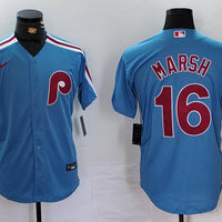 Men's Philadelphia Phillies Brandon Marsh #16 Light Blue Alternate Limited Jersey1