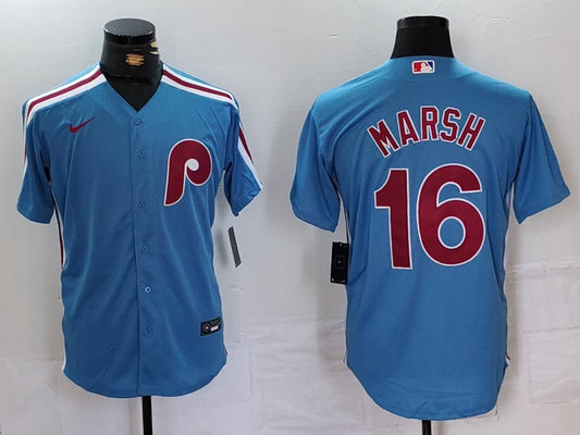 Men's Philadelphia Phillies Brandon Marsh #16 Light Blue Alternate Limited Jersey1
