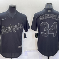 Men's Los Angeles Dodgers Fernando Valenzuela #34 Black Alternate Game Jersey1