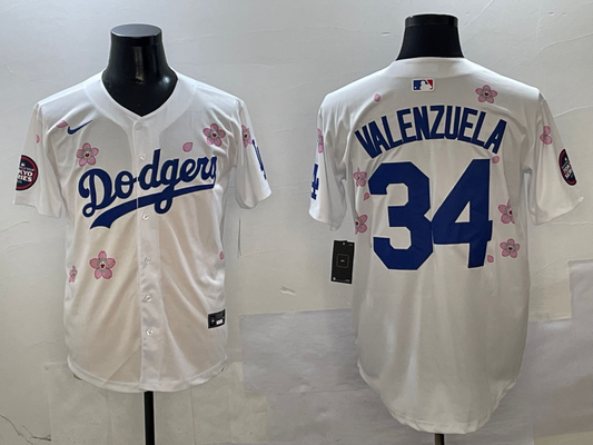 Men's Los Angeles Dodgers Fernando Valenzuela White Player Jersey1
