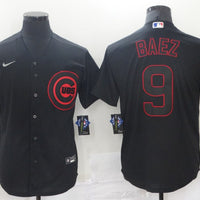 Men's Chicago Cubs Javier Baez #9 Black Replica Baseball Jersey1