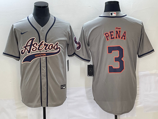 Men's Houston Astros Jeremy Pena #3 Gray Replica Jersey1 Joint Edition