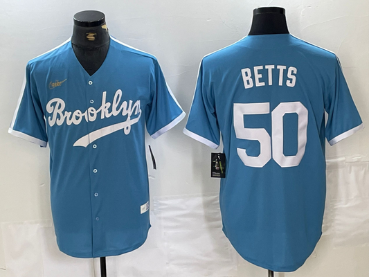 Men's Los Angeles Dodgers Mookie Betts #50 Light Blue Alternate Cooperstown Collection Player Jersey1