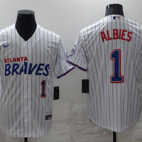 Men's Atlanta Braves Ozzie Albies #1 White City Edition Player Jersey1
