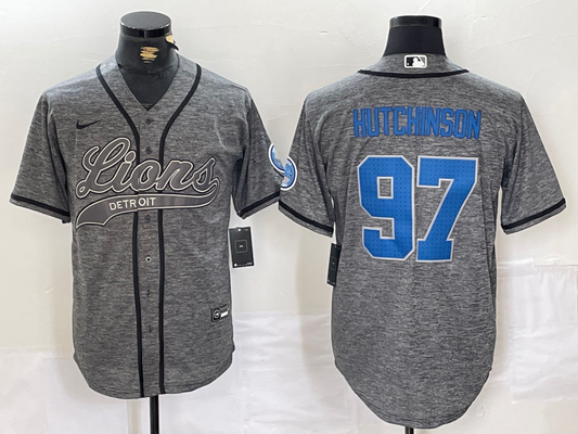 Men's Detroit Lions Aidan Hutchinson #97 Gray Player Jersey1