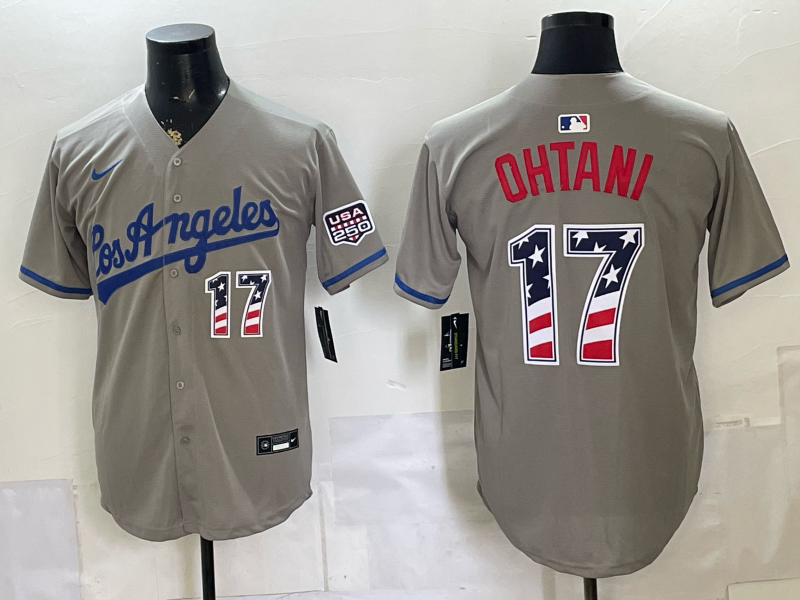 Men's Los Angeles Dodgers Shohei Ohtani #17 Gray USA 250 Fourth of July Home Limited Jersey