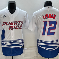 Men's 2023 World Baseball Classic #12 Francisco Lindor Puerto Rico White Jersey1