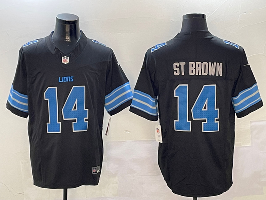 Men's Detroit Lions Amon-Ra St. Brown #14 Black Alternate Game Jersey1