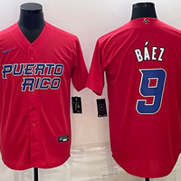Men's 2023 World Baseball Classic #9 Javier Baez Puerto Rico Red Jersey1