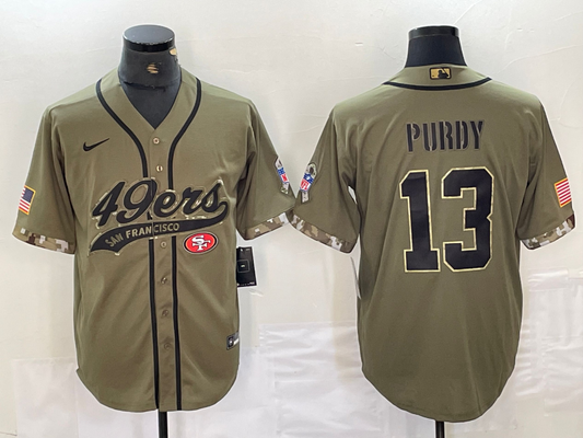 Men's San Francisco 49ers Brock Purdy #13 Olive 2022 Salute To Service Jersey1 Joint Edition